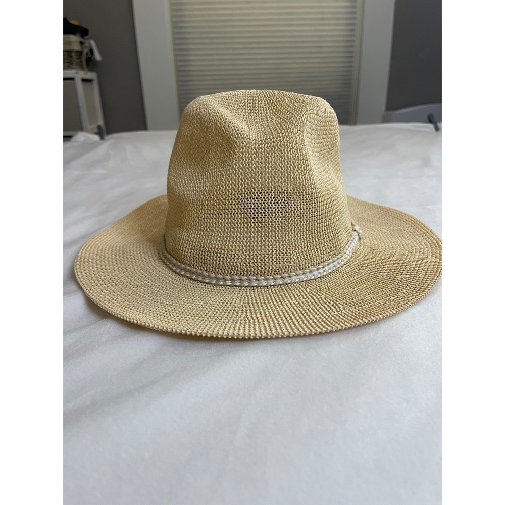 Vince‎ Camuto Womens Straw Fedora Sun Hat Tan Braided Trim One Size